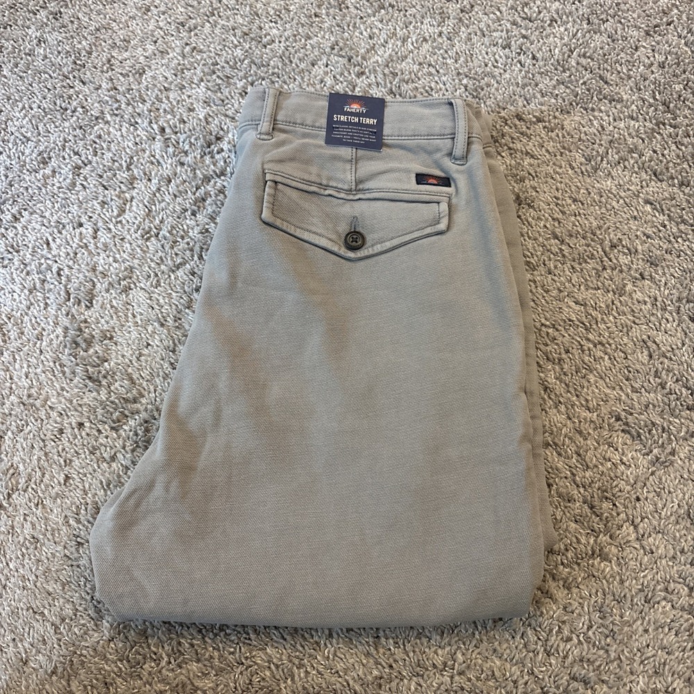 Faherty Stretch Terry Iron Grey Rugged Mid Rise Slim Fit Pants 32 NEW Cotton